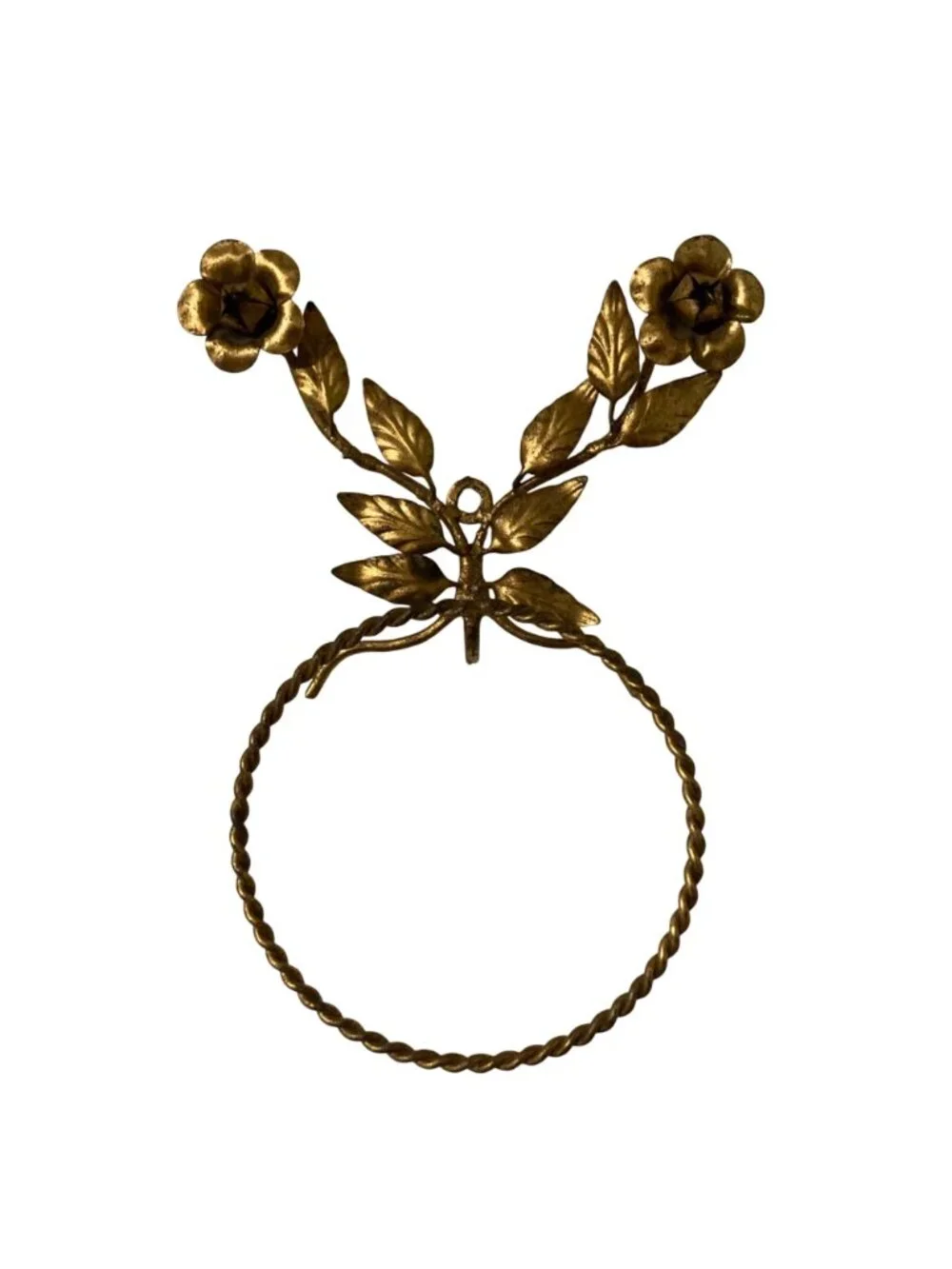 Italian Style Gold Gilt Hollywood Regency Tole Metal Roses Towel Holder